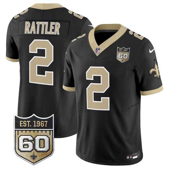 Men%27s New Orleans Saints #2 Spencer Rattler Black 2026 F.U.S.E 60th Anniversary Patch Vapor Limited Stitched Jersey Dzhi->new orleans saints->NFL Jersey