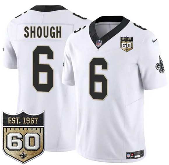 Men%27s New Orleans Saints #6 Tyler Shough White 2026 F.U.S.E 60th Anniversary Patch Vapor Limited Stitched Jersey Dzhi->new orleans saints->NFL Jersey