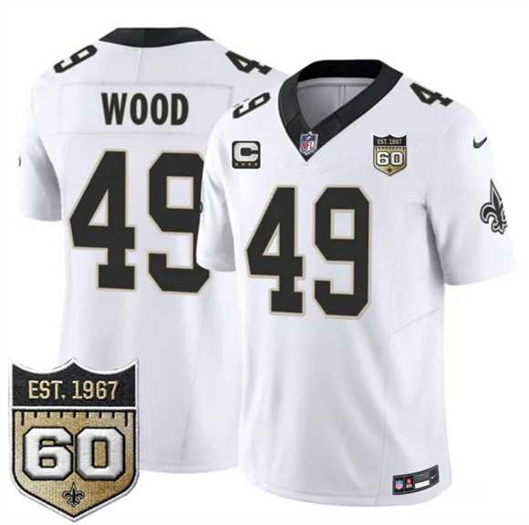 Men%27s New Orleans Saints #49 Zach Wood White 2026 F.U.S.E With 4-Star C Patch And 60th Anniversary Patch Vapor Limited Stitched Jersey Dzhi->new orleans saints->NFL Jersey