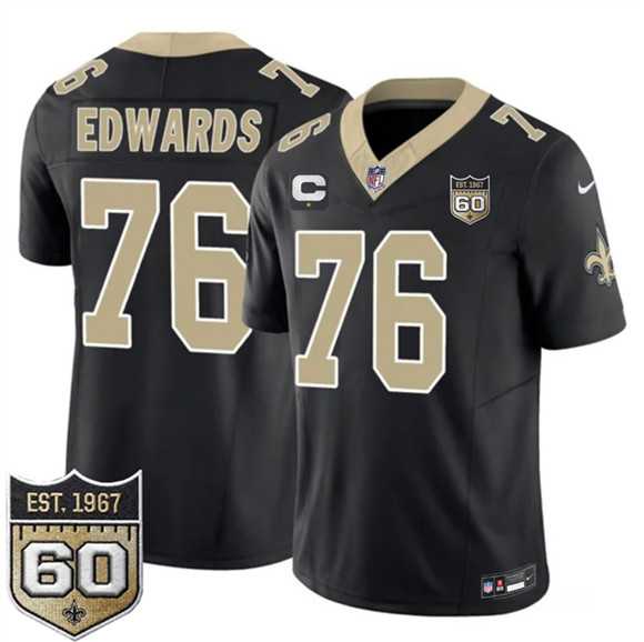Men%27s New Orleans Saints #76 David Edwards Black 2026 F.U.S.E With 1-Star C Patch And 60th Anniversary Patch Vapor Limited Stitched Jersey Dzhi->new orleans saints->NFL Jersey