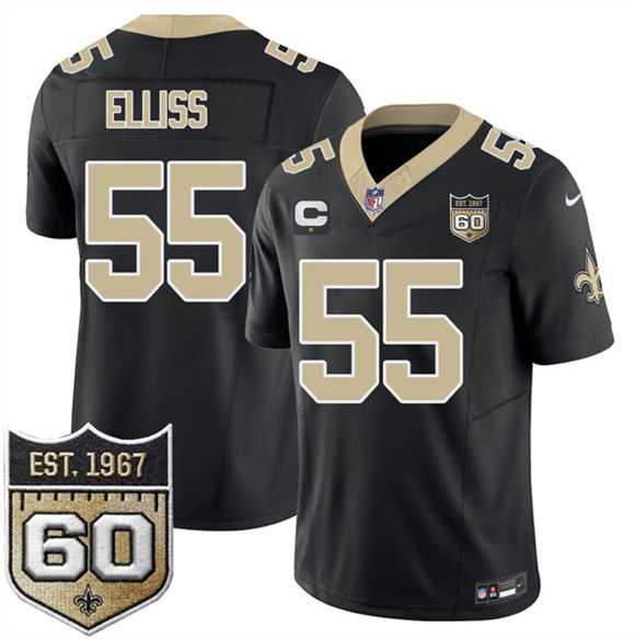 Men%27s New Orleans Saints #55 Kaden Elliss Black 2026 F.U.S.E With 1-Star C Patch And 60th Anniversary Patch Vapor Limited Stitched Jersey Dzhi->new orleans saints->NFL Jersey