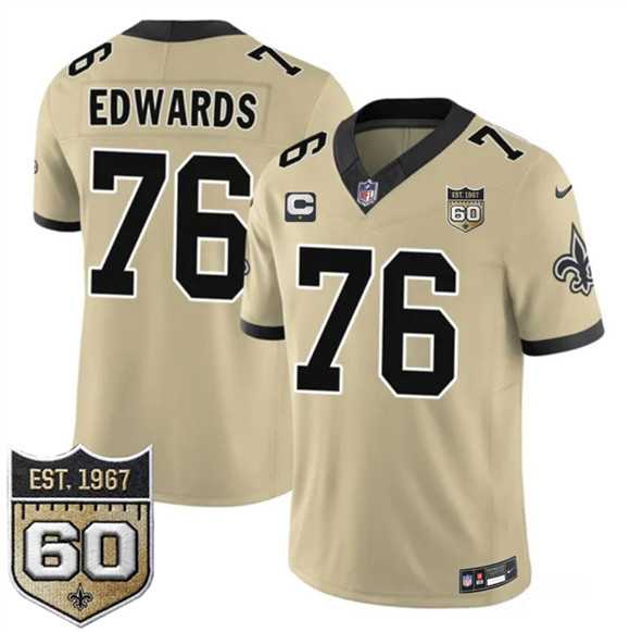 Men%27s New Orleans Saints #76 David Edwards Gold 2026 F.U.S.E With 1-Star C Patch And 60th Anniversary Patch Vapor Limited Stitched Jersey Dzhi->new orleans saints->NFL Jersey