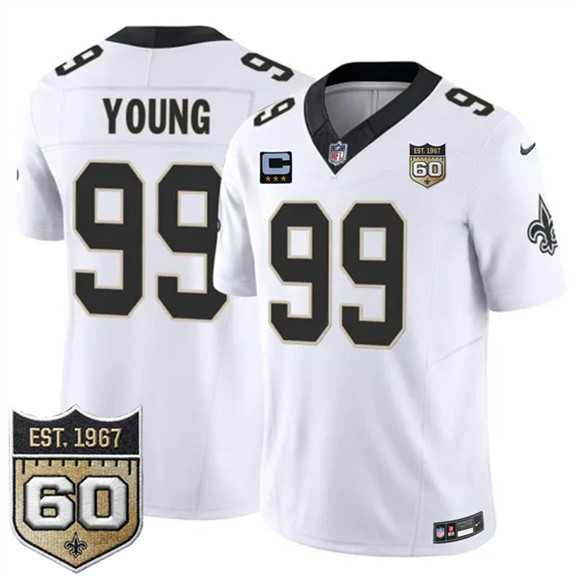 Men%27s New Orleans Saints #99 Chase Young White 2026 F.U.S.E With 3-Star C Patch And 60th Anniversary Patch Vapor Limited Stitched Jersey Dzhi->new orleans saints->NFL Jersey