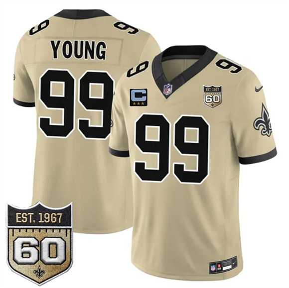 Men%27s New Orleans Saints #99 Chase Young Gold 2026 F.U.S.E With 3-Star C Patch And 60th Anniversary Patch Vapor Limited Stitched Jersey Dzhi->new orleans saints->NFL Jersey