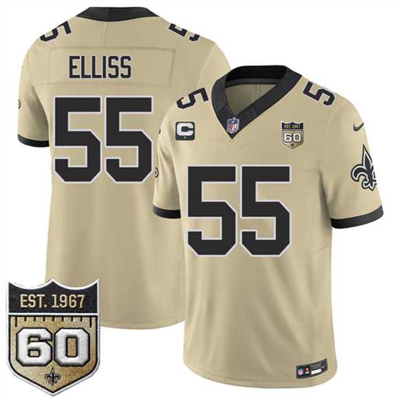 Men%27s New Orleans Saints #55 Kaden Elliss Gold 2026 F.U.S.E With 1-Star C Patch And 60th Anniversary Patch Vapor Limited Stitched Jersey Dzhi->new orleans saints->NFL Jersey