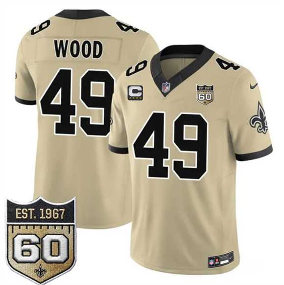 Men%27s New Orleans Saints #49 Zach Wood Gold 2026 F.U.S.E With 4-Star C Patch And 60th Anniversary Patch Vapor Limited Stitched Jersey Dzhi->new orleans saints->NFL Jersey