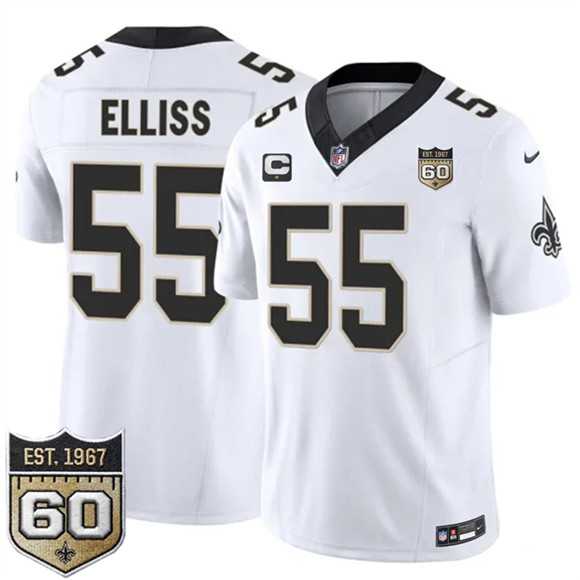 Men%27s New Orleans Saints #55 Kaden Elliss White 2026 F.U.S.E With 1-Star C Patch And 60th Anniversary Patch Vapor Limited Stitched Jersey Dzhi->new orleans saints->NFL Jersey