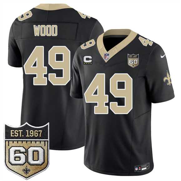 Men%27s New Orleans Saints #49 Zach Wood Black 2026 F.U.S.E With 4-Star C Patch And 60th Anniversary Patch Vapor Limited Stitched Jersey Dzhi->new orleans saints->NFL Jersey