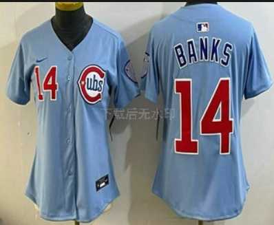 Women%27s Chicago Cubs #14 Ernie Banks Baby Blue Limited Jersey->toronto blue jays->MLB Jersey