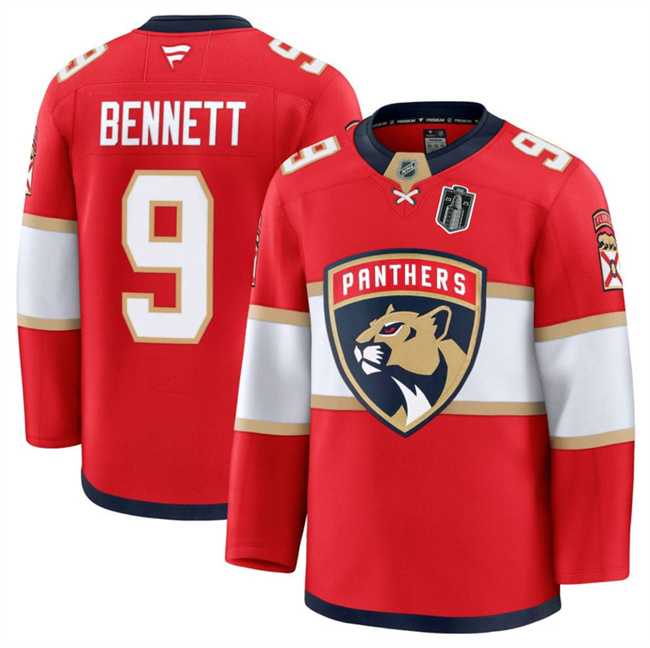 Mens Florida Panthers #9 Sam Bennett Red 2025 Stanley Cup Final Patch Stitched Hockey Jersey Dzhi->florida panthers->NHL Jersey