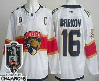 Mens Florida Panthers #16 Aleksander Barkov White 2025 Stanley Cup Champions Authentic Jersey->florida panthers->NHL Jersey