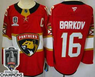 Mens Florida Panthers #16 Aleksander Barkov Red 2025 Stanley Cup Champions Authentic Jersey->florida panthers->NHL Jersey