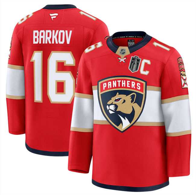 Mens Florida Panthers #16 Aleksander Barkov Red 2025 Stanley Cup Final Patch Stitched Hockey Jersey Dzhi->florida panthers->NHL Jersey