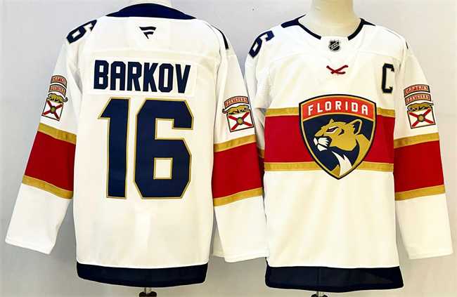 Men%27s Florida Panthers #16 Aleksander Barkov White 2024-25 Home With C Patch Stitched Hockey Jersey->florida panthers->NHL Jersey