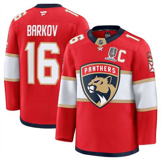 Men%27s Florida Panthers #16 Aleksander Barkov Red Home 2025 Stanley Cup Champions & C Patch Stitched Hockey Jersey Dzhi->florida panthers->NHL Jersey