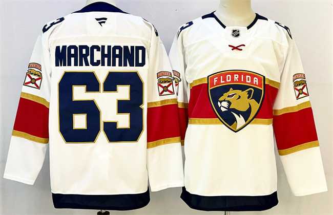 Mens Florida Panthers #63 Brad Marchand White 2024-25 Home Stitched Hockey Jersey->florida panthers->NHL Jersey