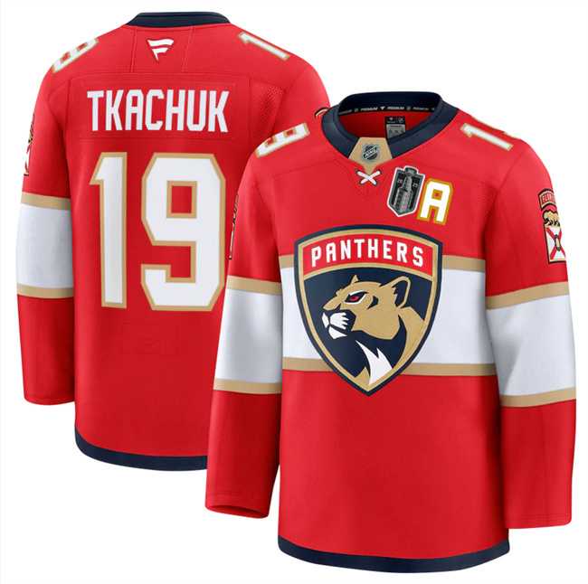 Mens Florida Panthers #19 Matthew Tkachuk Red 2025 Stanley Cup Final Patch Stitched Hockey Jersey Dzhi->florida panthers->NHL Jersey
