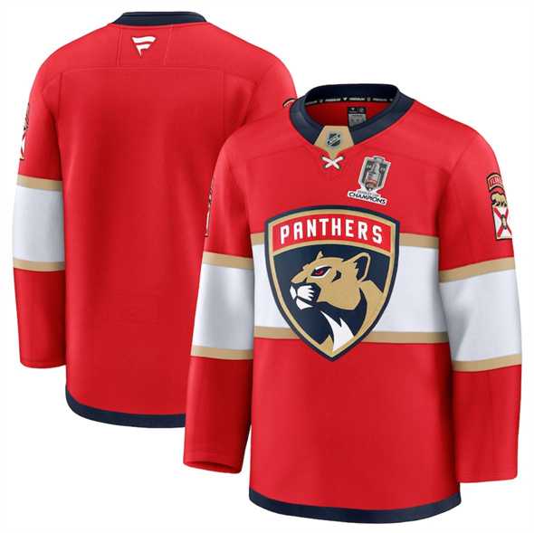 Mens Florida Panthers Blank Red Home 2025 Stanley Cup Champions Patch Stitched Jersey->florida panthers->NHL Jersey