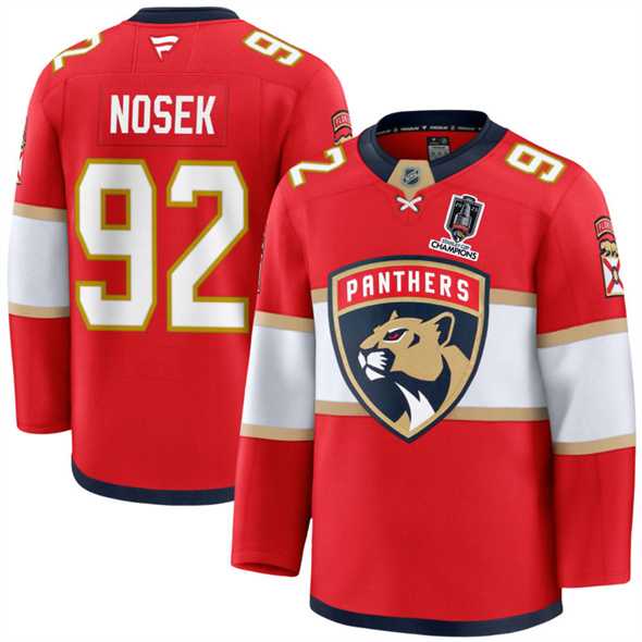 Mens Florida Panthers #92 Tomas Nosek Red Home 2025 Stanley Cup Champions Patch Stitched Jersey Dzhi->florida panthers->NHL Jersey