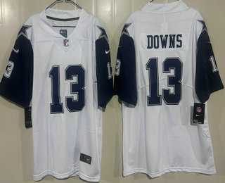Mens Dallas Cowboys #13 Caleb Downs White Throwback Vapor Jersey->dallas cowboys->NFL Jersey