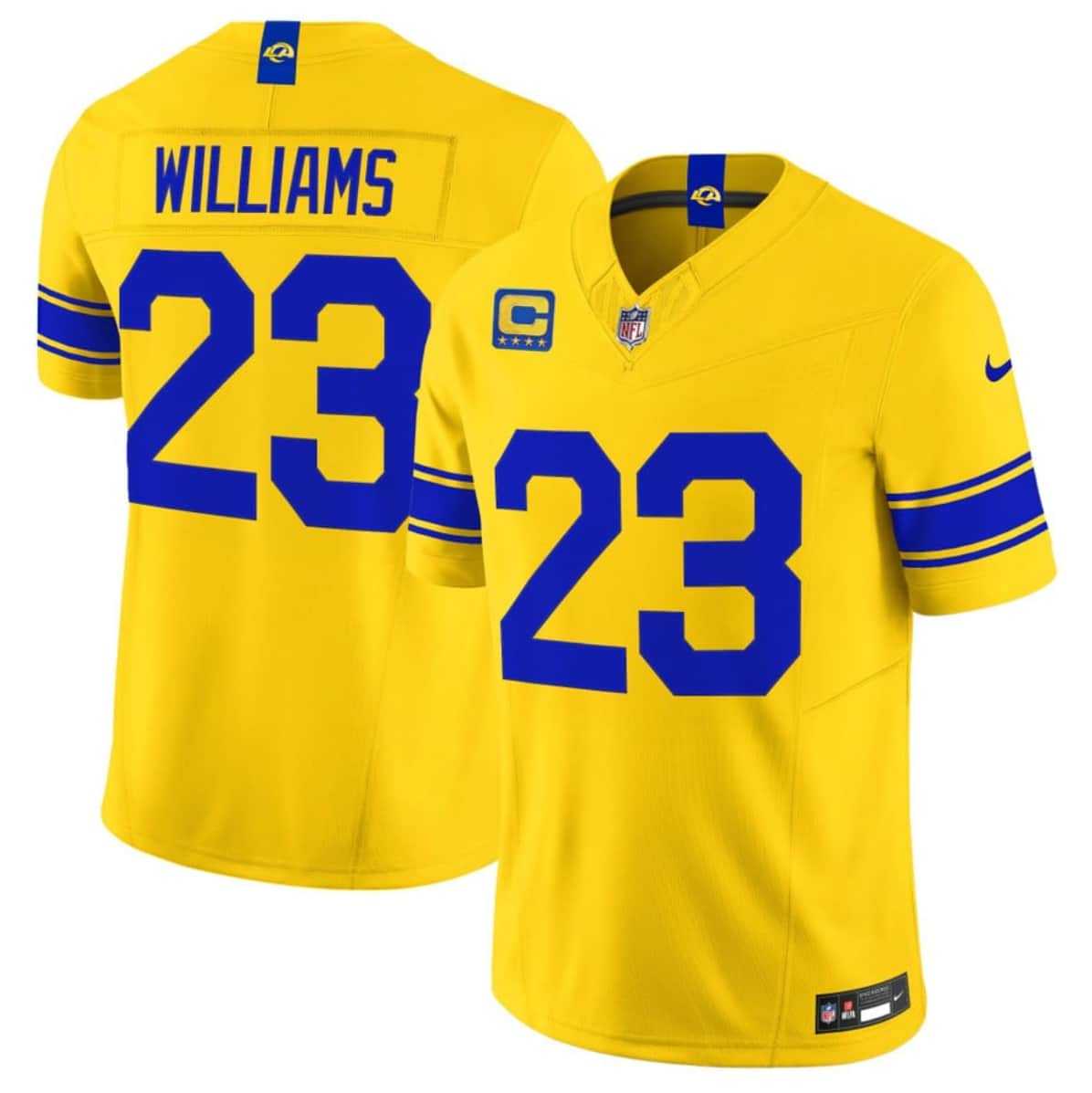 Men%27s Los Angeles Rams #23 Kyren Williams Yellow 2026 F.U.S.E. With 4- Star C Patch Vapor Limited Stitched Jersey Dzhi->los angeles rams->NFL Jersey