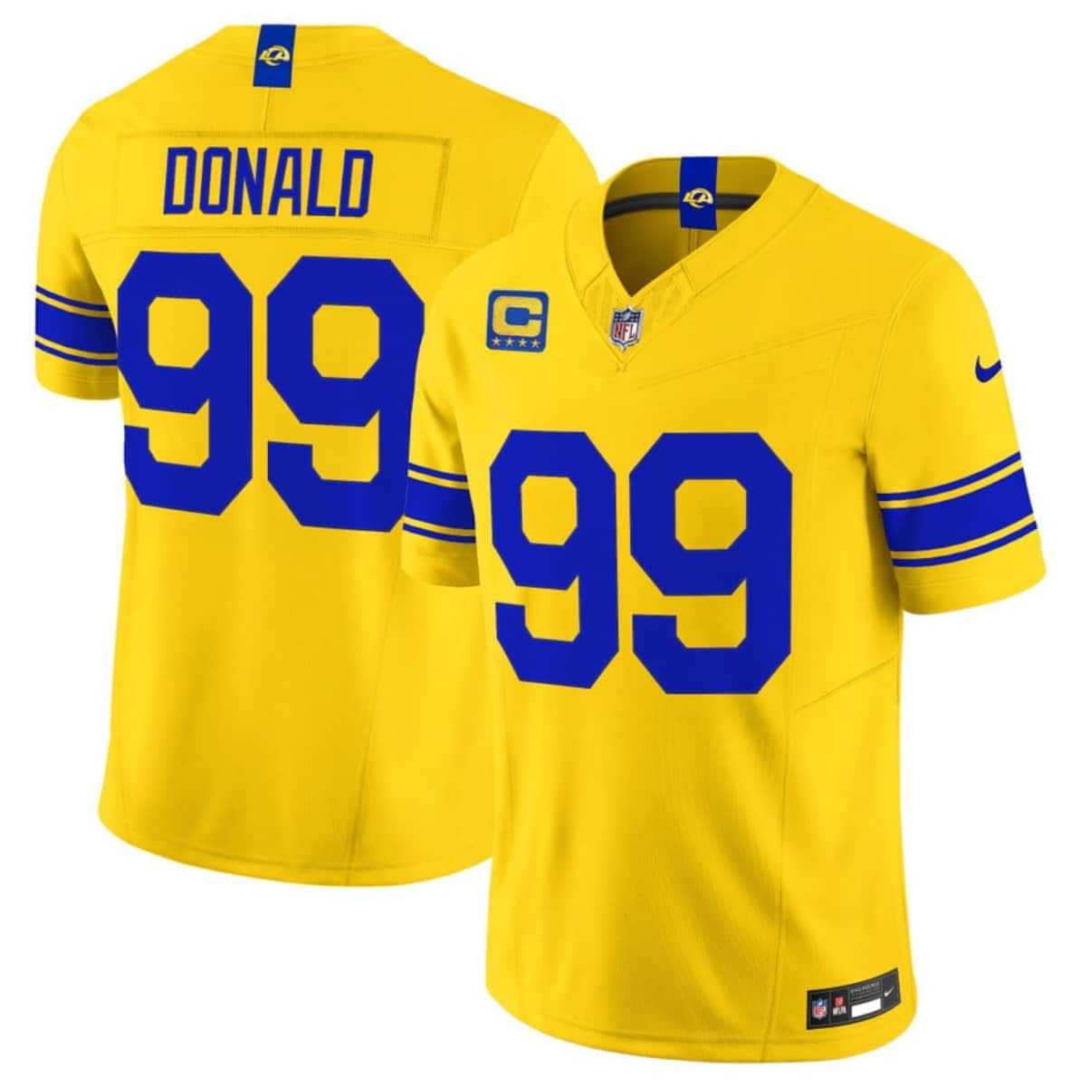 Men%27s Los Angeles Rams #99 Aaron Donald Yellow 2026 F.U.S.E. With 4- Star C Patch Vapor Limited Stitched Jersey Dzhi->new england patriots->NFL Jersey