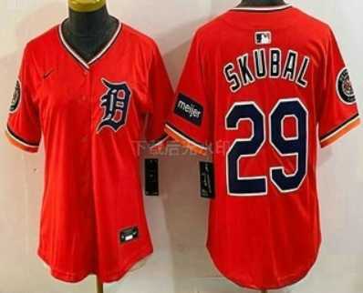 Women%27s Detroit Tigers #29 Tarik Skubal Orange Stadium Jersey->mlb womens jerseys->MLB Jersey