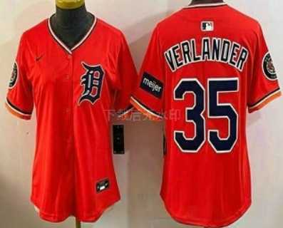 Women%27s Detroit Tigers #35 Justin Verlander Orange Stadium Jersey->mlb womens jerseys->MLB Jersey