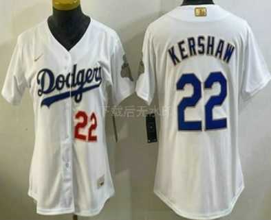 Women%27s Los Angeles Dodgers #22 Clayton Kershaw White 2026 Gold Collection Stadium Jersey->mlb womens jerseys->MLB Jersey