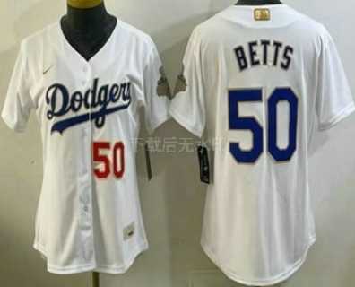 Women%27s Los Angeles Dodgers #50 Mookie Betts White 2026 Gold Collection Stadium Jersey->mlb womens jerseys->MLB Jersey