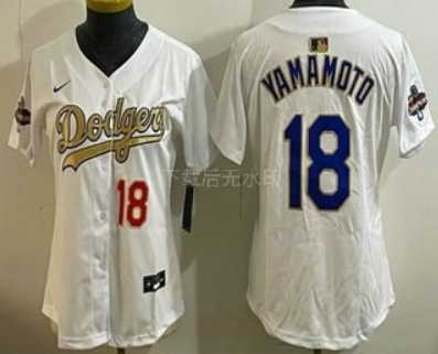 Women%27s Los Angeles Dodgers #18 Yoshinobu Yamamoto White Gold Champions Limited Jersey->mlb womens jerseys->MLB Jersey