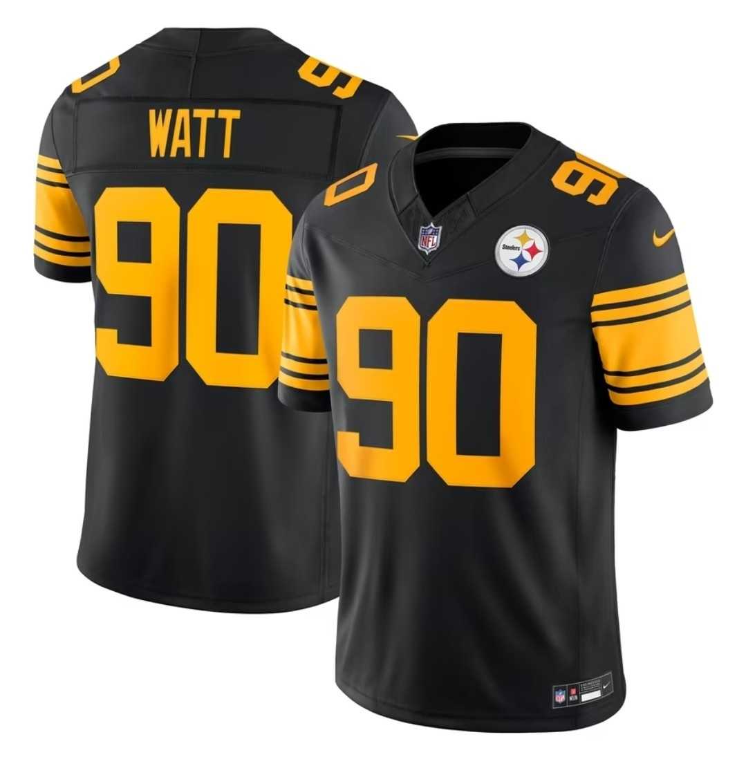 Men%27s Pittsburgh Steelers #90 T. J. Watt Black 2025 F.U.S.E. Color Rush Vapor Limited Stitched Jersey Dzhi->san francisco 49ers->NFL Jersey