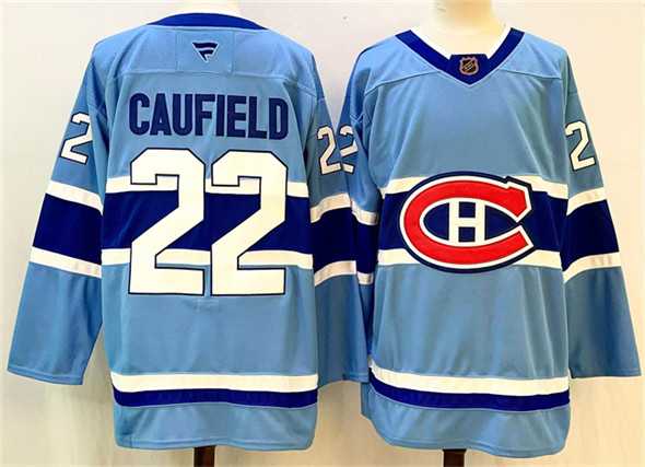 Mens Montreal Canadiens #22 Cole Caufield Blue 2024-25 Reverse Retro Stitched Jersey->montreal canadiens->NHL Jersey