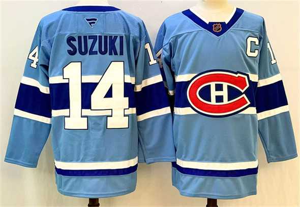 Mens Montreal Canadiens #14 Nick Suzuki Blue 2023-24 Reverse Retro Stitched Jersey->montreal canadiens->NHL Jersey