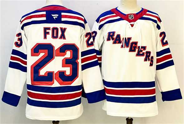 Men%27s New York Rangers #23 Adam Fox White 2024-25 Away Stitched Hockey Jersey->new york islanders->NHL Jersey
