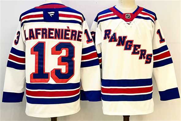 Men%27s New York Rangers #13 Alexis Lafreniere White 2024-25 Away Stitched Hockey Jersey->new york islanders->NHL Jersey