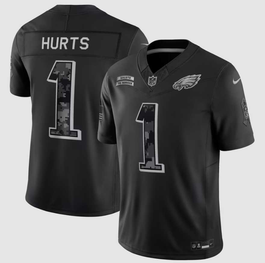 Men%27s Philadelphia Eagles #1 Jalen Hurts Black 2026 F.U.S.E. Salute to Service Limited Stitched Jersey->new york jets->NFL Jersey
