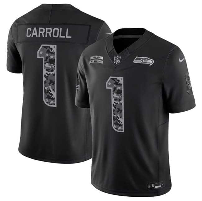 Men%27s Seattle Seahawks #1 Pete Carroll Black 2026 F.U.S.E. Salute to Service Limited Stitched Jersey->seattle seahawks->NFL Jersey