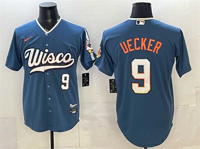 Men%27s Milwaukee Brewers #9 Bob Uecker Mineral Blue 2026 City Connect Stadium Stitched Jersey Dzhi->los angeles dodgers->MLB Jersey