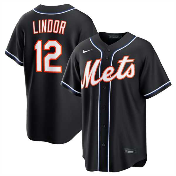 Men%27s New York Mets #12 Francisco Lindor 2026 Black Out Stitched Jersey Dzhi->milwaukee brewers->MLB Jersey