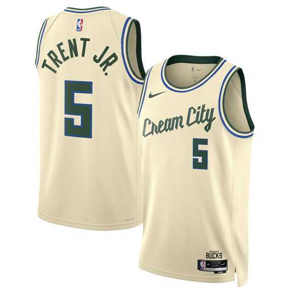 Mens Milwaukee Bucks #5 Gary Trent Jr. Cream 2025-26 City Edition Swingman Stitched Jersey Dzhi->milwaukee bucks->NBA Jersey