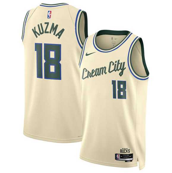 Mens Milwaukee Bucks #18 Kyle Kuzma Cream 2025-26 City Edition Swingman Stitched Jersey Dzhi->milwaukee bucks->NBA Jersey
