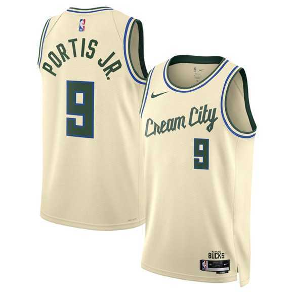 Mens Milwaukee Bucks #9 Bobby Portis Cream 2025-26 City Edition Swingman Stitched Jersey Dzhi->milwaukee bucks->NBA Jersey