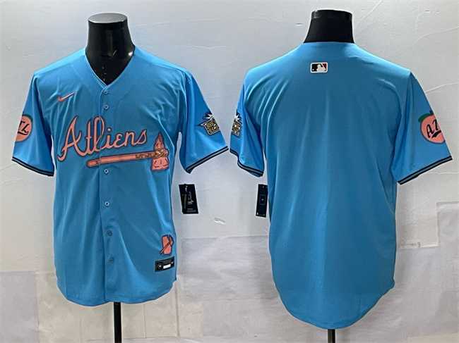 Men%27s Atlanta Braves Blank Blue 2024 Atliens & Peach With Outkast Patch Vapor Limited Stitched Jersey->boston red sox->MLB Jersey