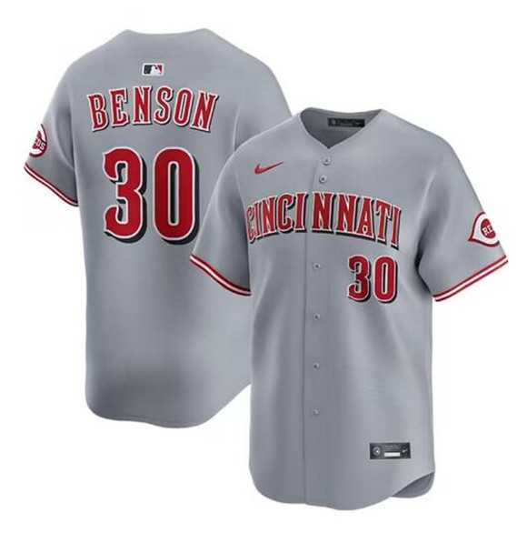 Mens Cincinnati Reds #30 Will Benson Gray Road Limited Stitched Jersey Dzhi->cincinnati reds->MLB Jersey