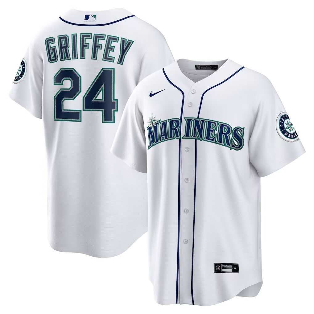 Men%27s Seattle Mariners #24 Ken Griffey Jr. White Cool Base Jersey Dzhi->san francisco giants->MLB Jersey