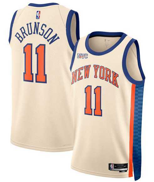 Mens New Yok Knicks #11 Jalen Brunson Cream 2025-26 City Edition Swingman Stitched Jersey Dzhi->new york knicks->NBA Jersey