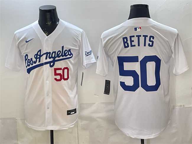 Men%27s Los Angeles Dodgers #50 Mookie Betts White Alternate Stadium Stitched Jersey->los angeles dodgers->MLB Jersey