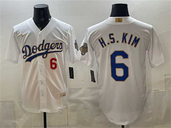 Men%27s Los Angeles Dodgers #6 H.S.Kim White 2026 Gold Collection Stadium Stitched Jersey->los angeles dodgers->MLB Jersey