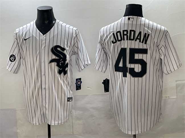 Mens Chicago White Sox #45 Michael Jordan White With Patch Cool Base Stitched Jersey->chicago white sox->MLB Jersey